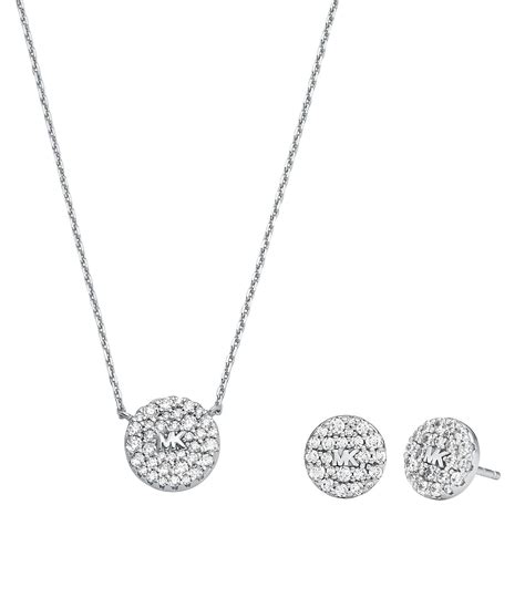 Michael Kors Brilliance Pave Disc Necklace and Stud Earring Set 